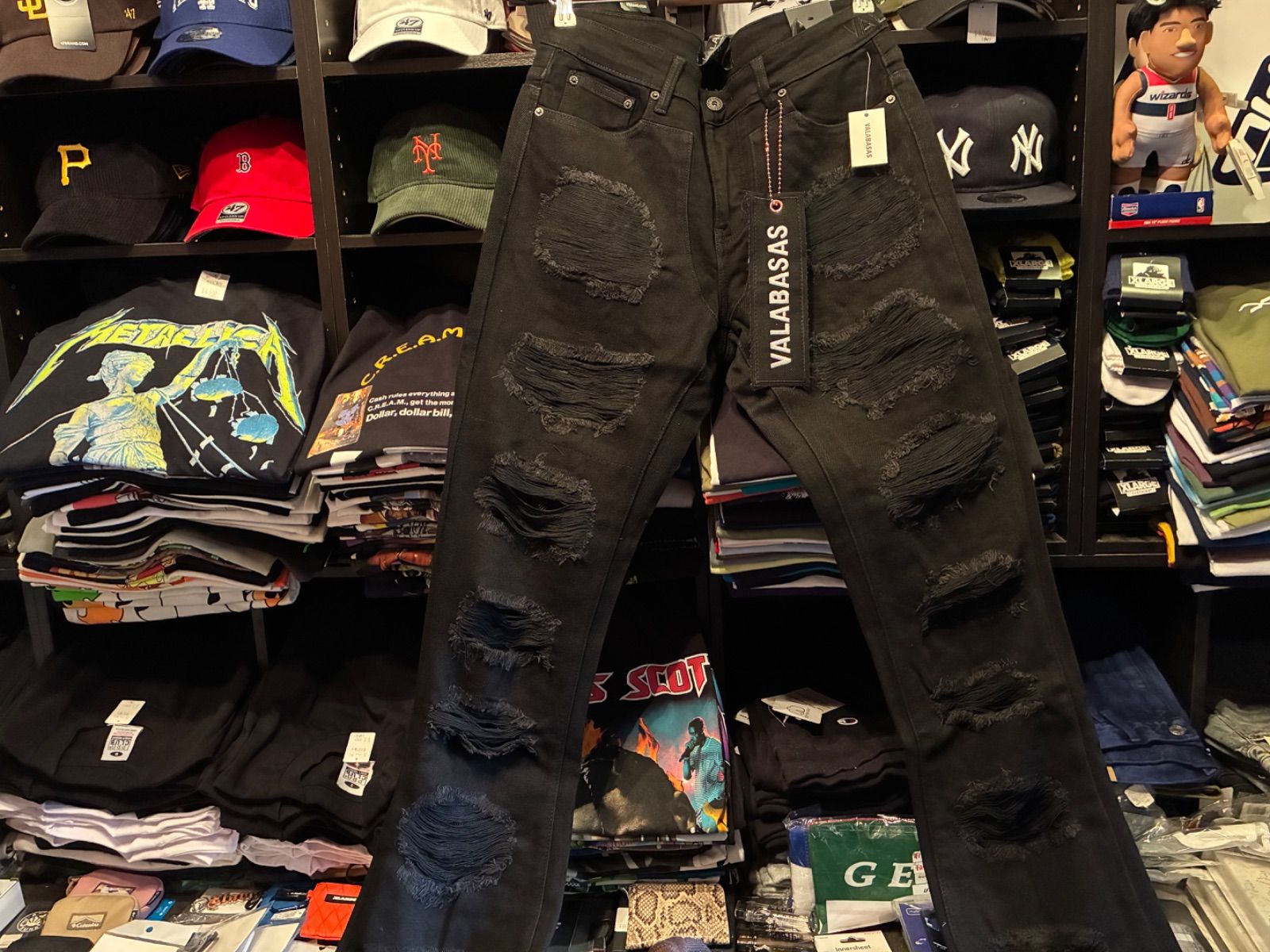 VALABASAS NET STACKED DENIM (VLBS-VJ3-1011:BLACK) バラバサス 