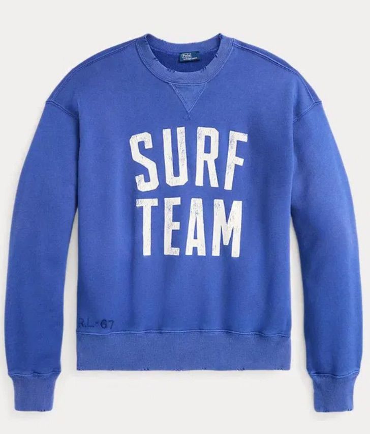 POLO RALPH LAUREN ポロ ラルフローレン フレンチテリー グラフィック クルーネック SURF TEAM スウェットシャツ レディーストレーナー ダメージ加工