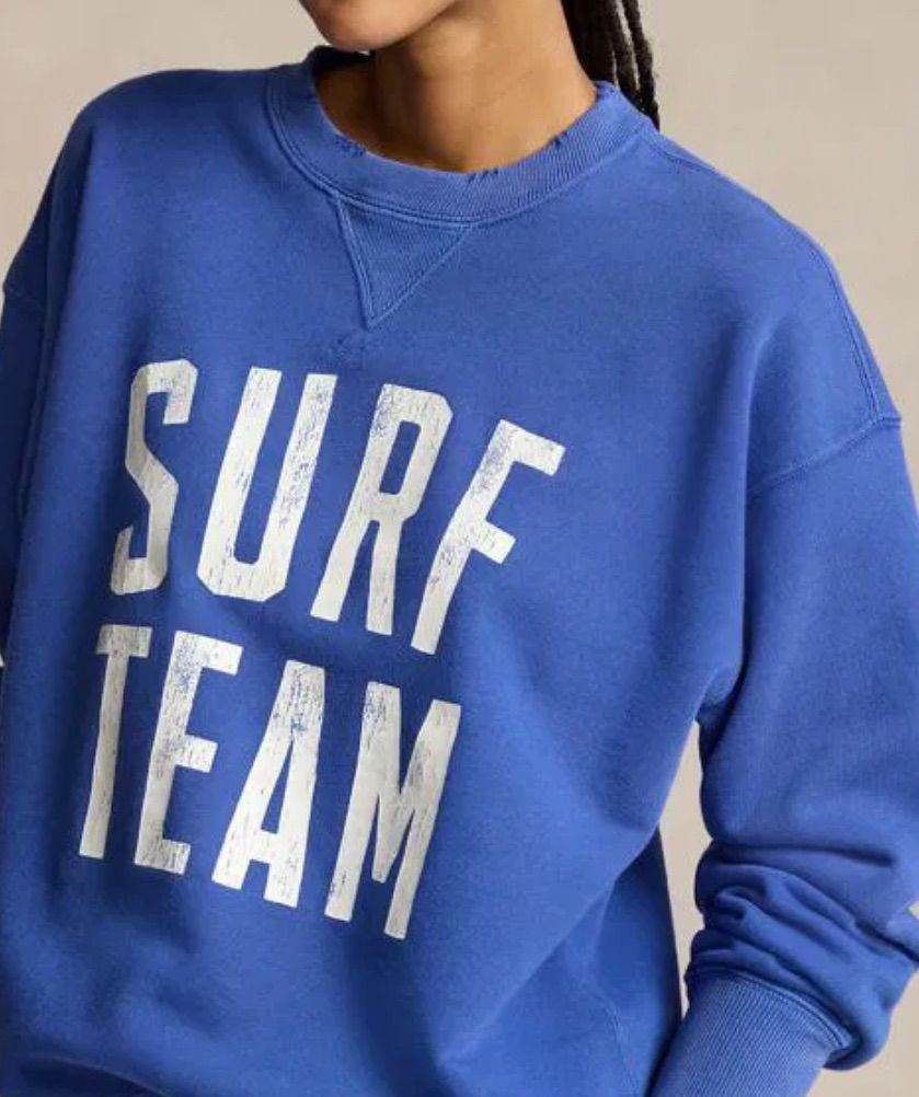 POLO RALPH LAUREN ポロ ラルフローレン フレンチテリー グラフィック クルーネック SURF TEAM スウェットシャツ レディーストレーナー ダメージ加工
