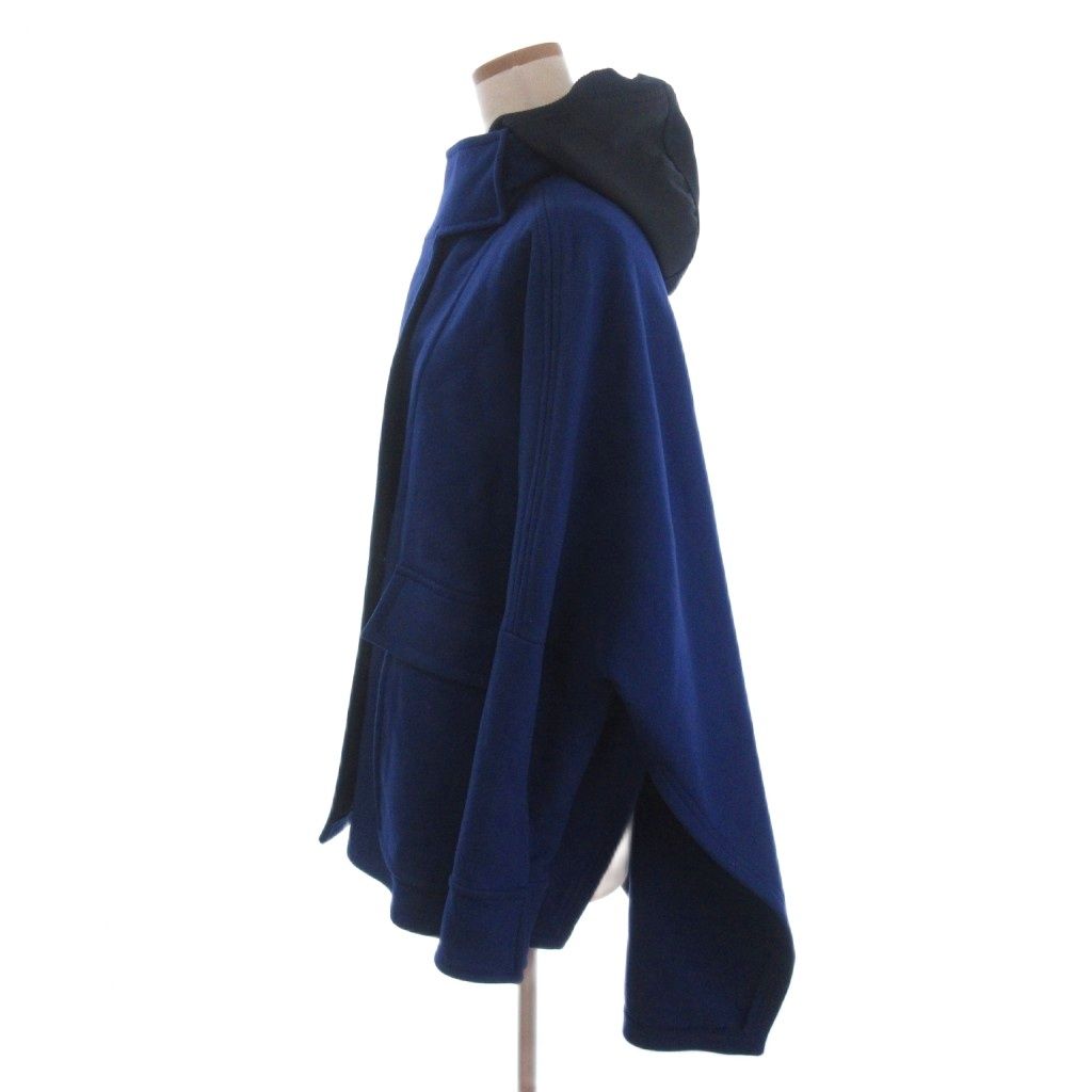 スポーツマックス マックスマーラ SPORT MAX フーディコート ミドル丈 フルジップ スリット ウール 青 ブルー 38