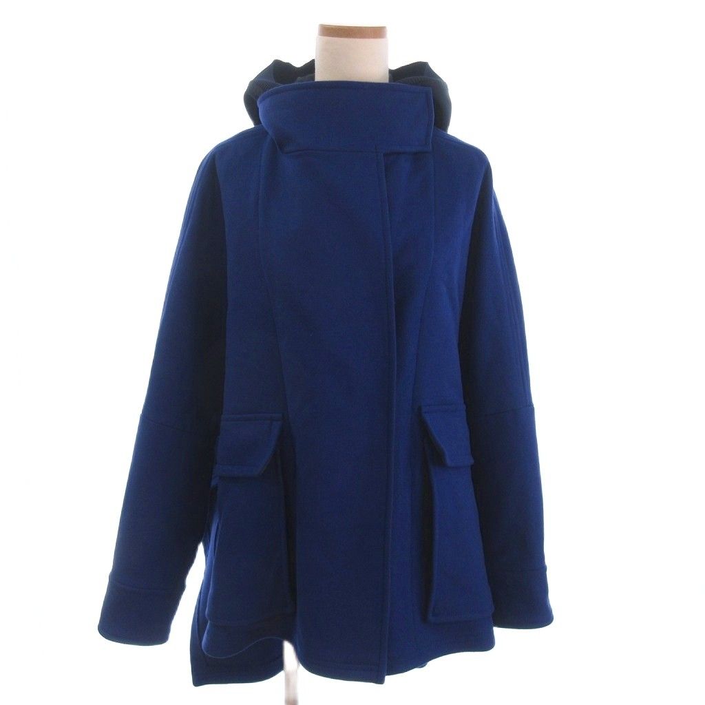 スポーツマックス マックスマーラ SPORT MAX フーディコート ミドル丈 フルジップ スリット ウール 青 ブルー 38
