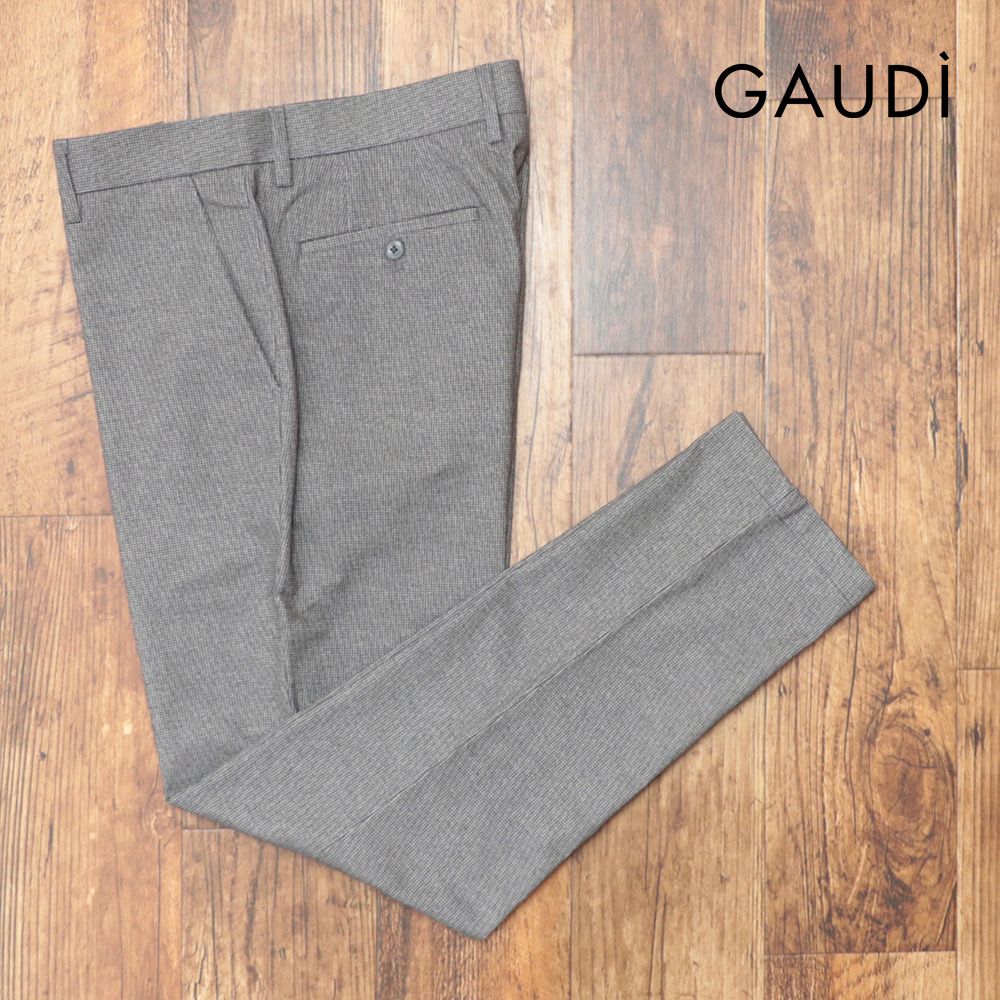 25秋冬/GAUDI/50サイズ/ノータック スラックス C521GU25032 パンツ コットン チノクロス 千鳥格子 上品 今季