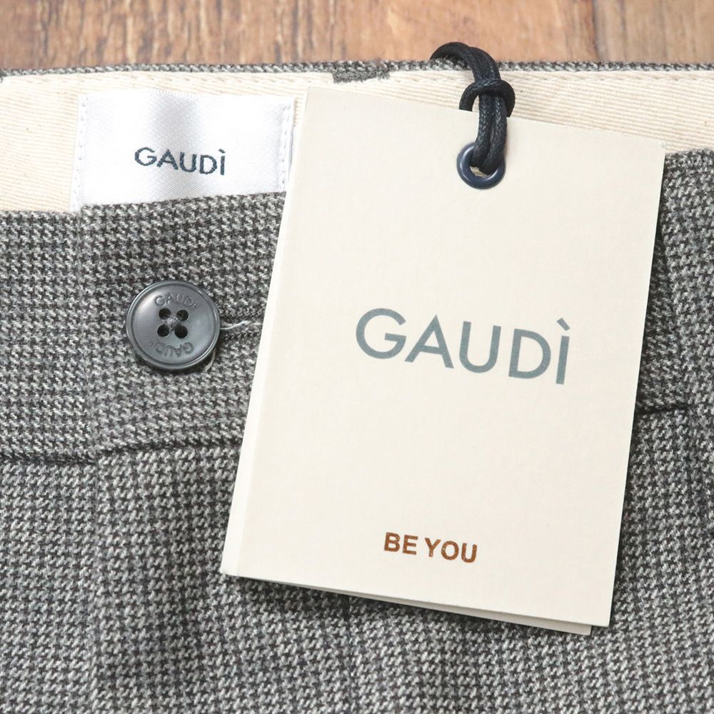 25秋冬/GAUDI/50サイズ/ノータック スラックス C521GU25032 パンツ コットン チノクロス 千鳥格子 上品 今季