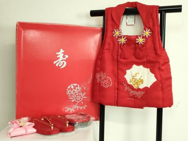  平和屋本店■極上　七五三　女の子　3歳　被布　草履　巾着　髪飾り　小物セット　駒刺繍　絞り　箱付き　逸品　未使用 DZAA11384kh5 着物・着物ドレス