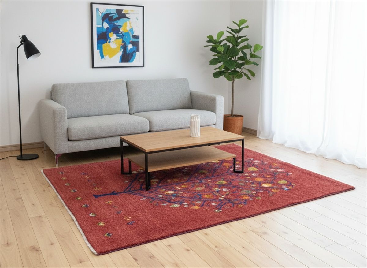 ペルシャ ギャッベ リビング ラグ 197x152cm ザクロの木 茜色 RJ11735