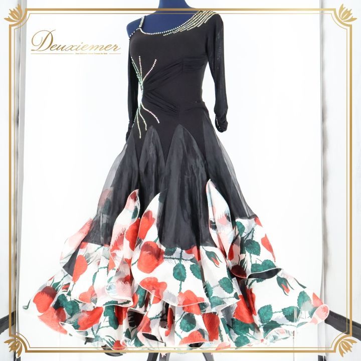 イン・ザ・ムード 】社交ダンス用ドレス オレンジとホワイト花柄 試着