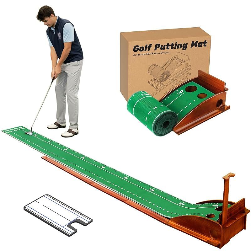 SAPLIZE パッティングマット 自動ボールリターン付き パッティングミラー付きゴルフ パッティンググリーン 屋内外用ポータブルパッティングマット - 精度とスキルレベルの向上 1