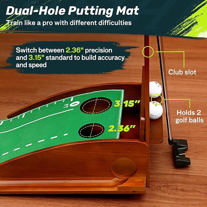 SAPLIZE パッティングマット 自動ボールリターン付き パッティングミラー付きゴルフ パッティンググリーン 屋内外用ポータブルパッティングマット - 精度とスキルレベルの向上 1