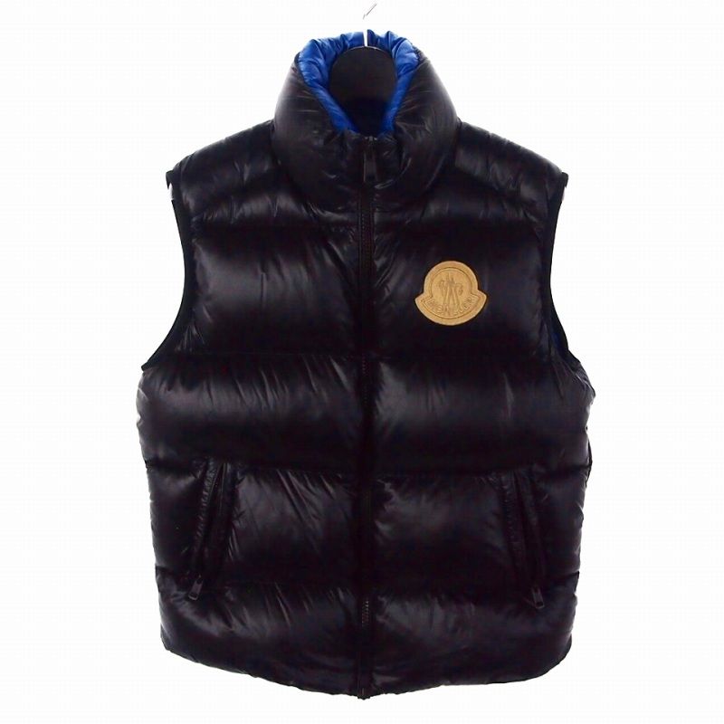 モンクレール MONCLER 24AW SUMIDO GILET ロゴ刺繡 ベスト 1 ブラック ブルー 黒 青 J20911A00189 595GJ