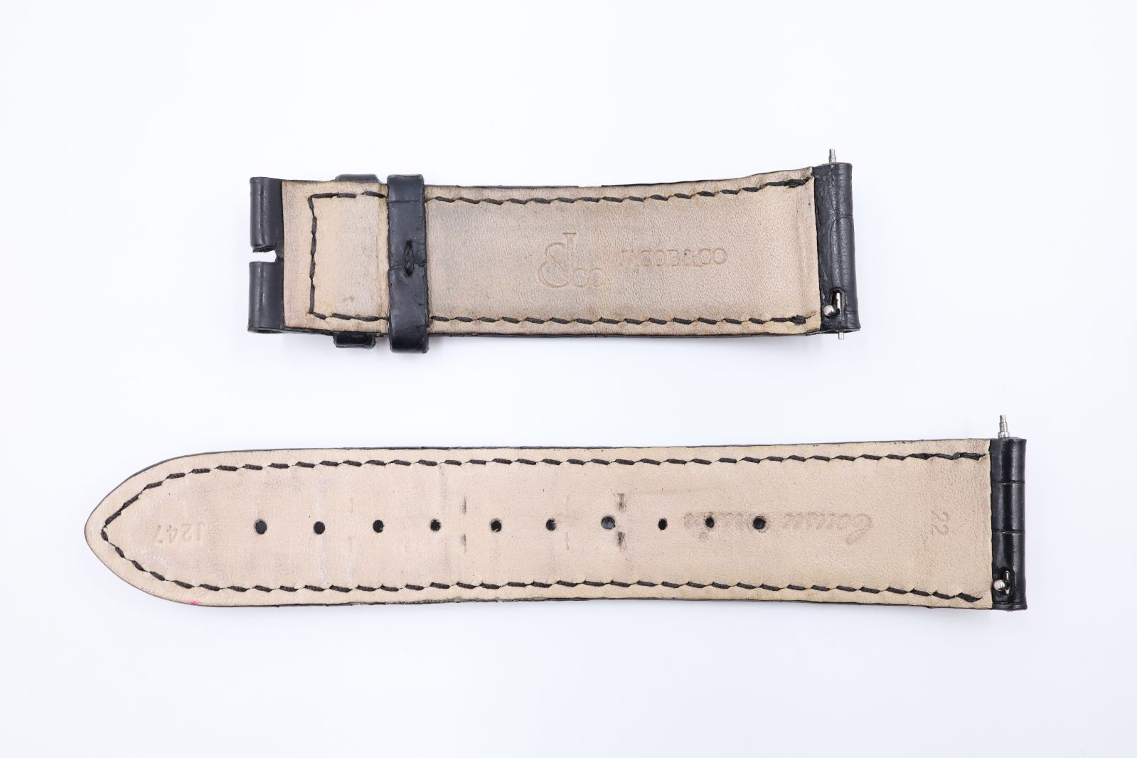 22mm-20mm】 JACOB&Co クロコダイル 黒 ブラック 腕時計革ベルト