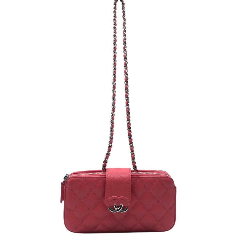 シャネル CHANEL マトラッセチェーンウォレット ピンク シルバー金具 キャビア レディース ウォレットチェーン