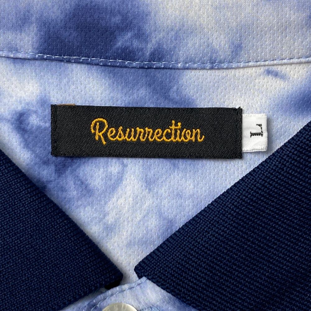 サイズ：L RESURRECTION レザレクション 半袖ポロシャツ 総柄 ネイビー