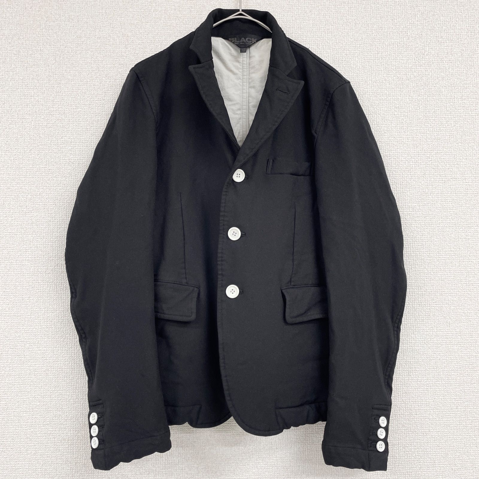 BLACK COMME des GARCONS ブラックコムデギャルソン テーラードジャケット 縮絨 白ボタン ポリエステル 黒 レディース XS