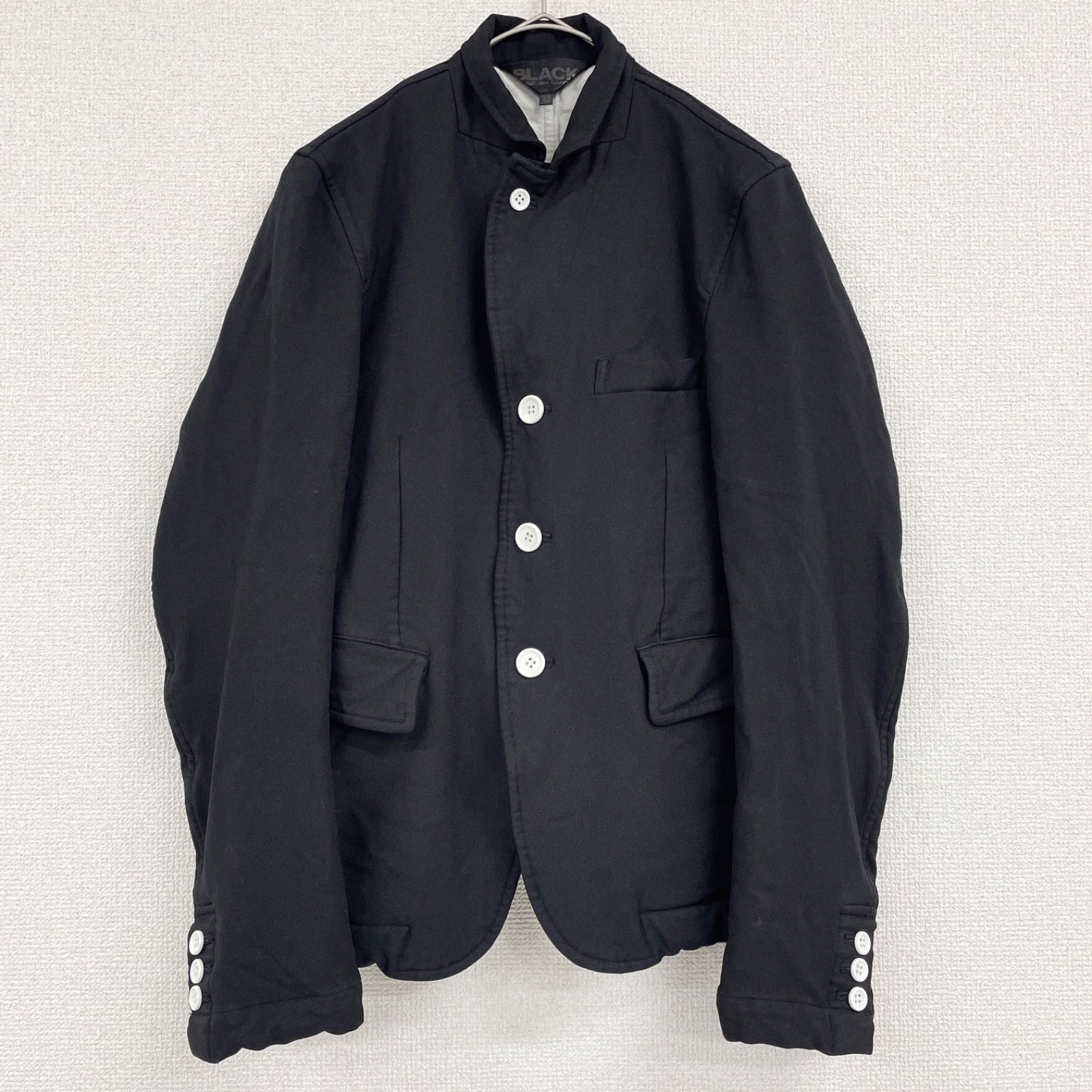 BLACK COMME des GARCONS ブラックコムデギャルソン テーラードジャケット 縮絨 白ボタン ポリエステル 黒 レディース XS