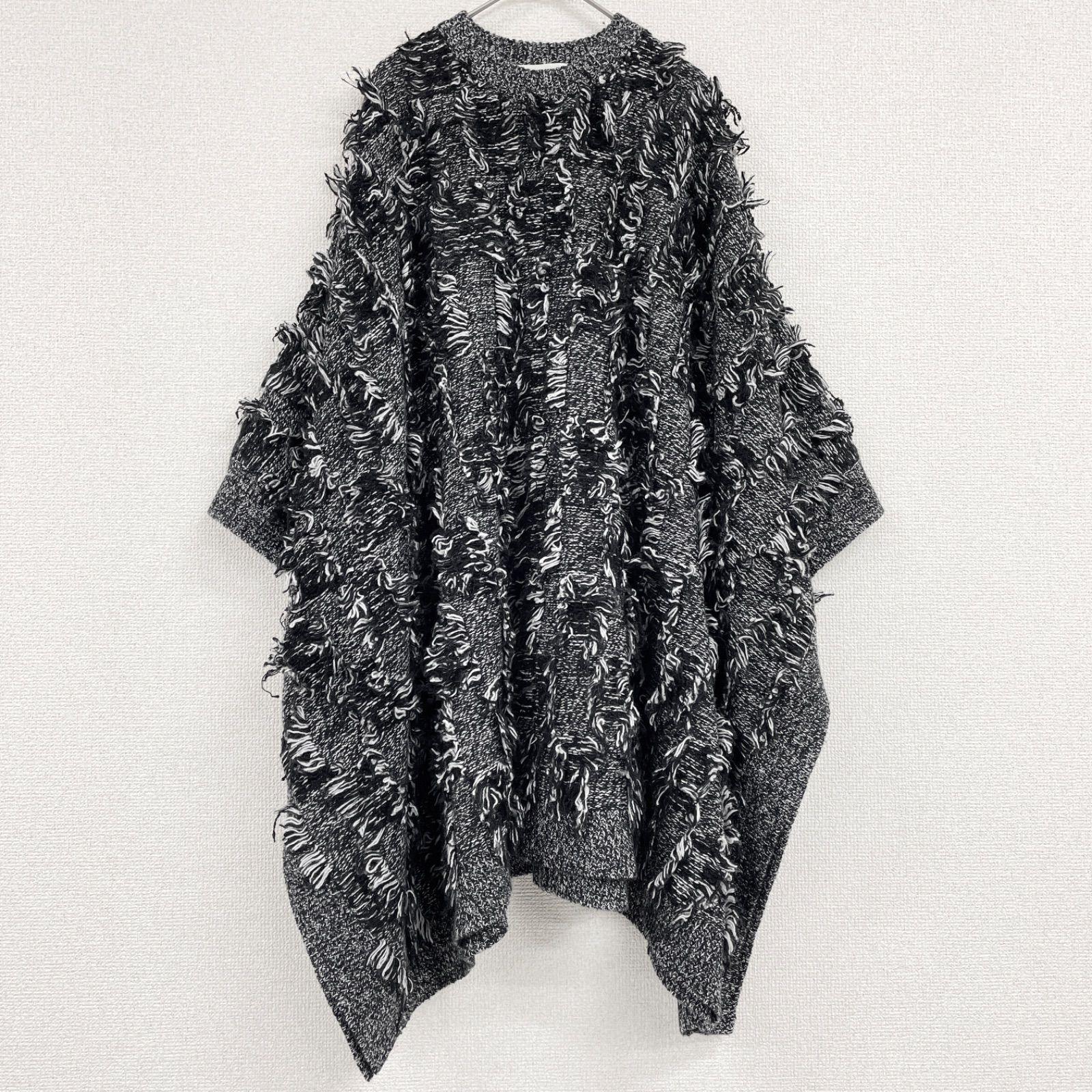 ALEXANDER McQUEEN アレキサンダーマックイーン McQ マックキュー ニットポンチョ トップス フリンジ オーバーサイズ モヘヤ ウール グレー レディース XS