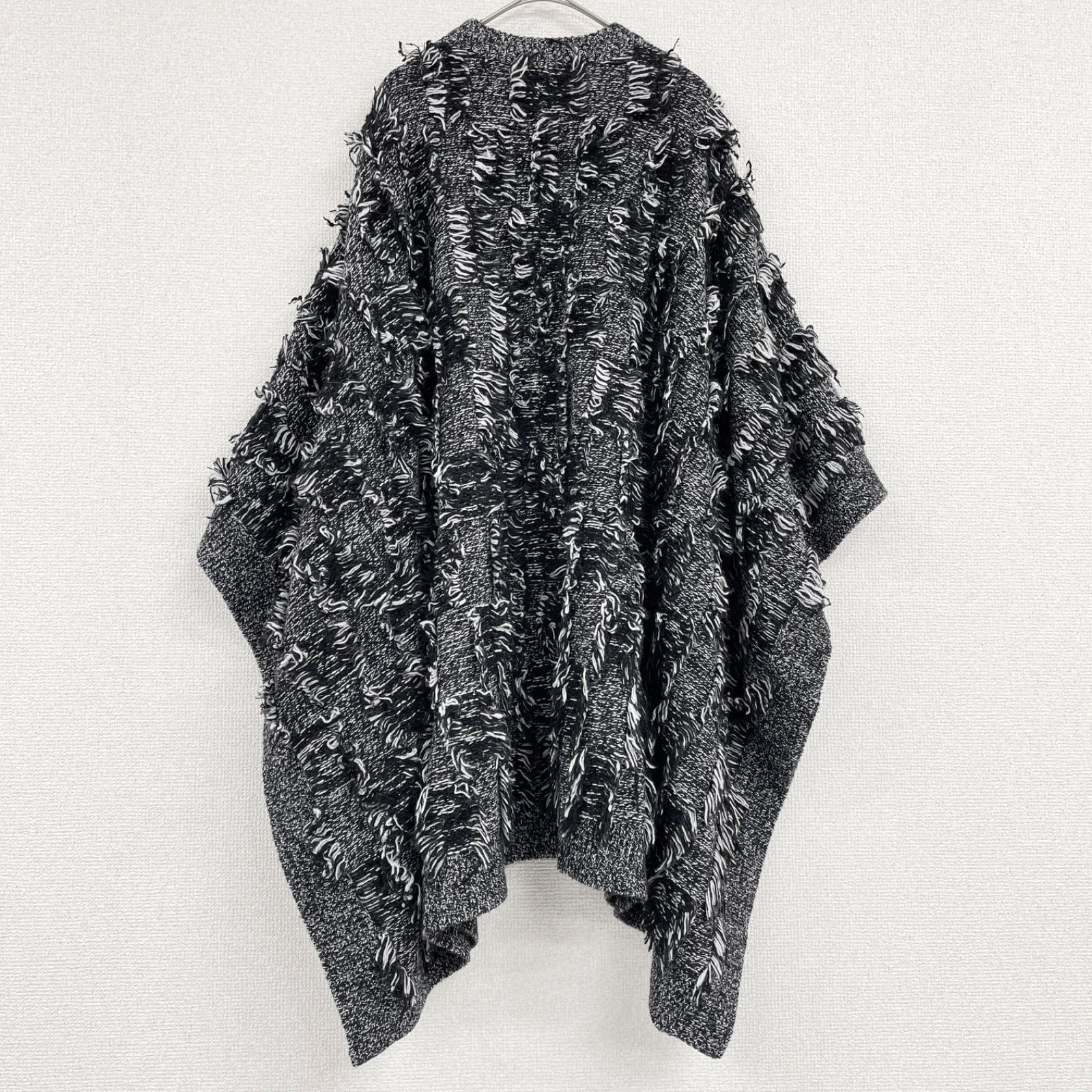 ALEXANDER McQUEEN アレキサンダーマックイーン McQ マックキュー ニットポンチョ トップス フリンジ オーバーサイズ モヘヤ ウール グレー レディース XS