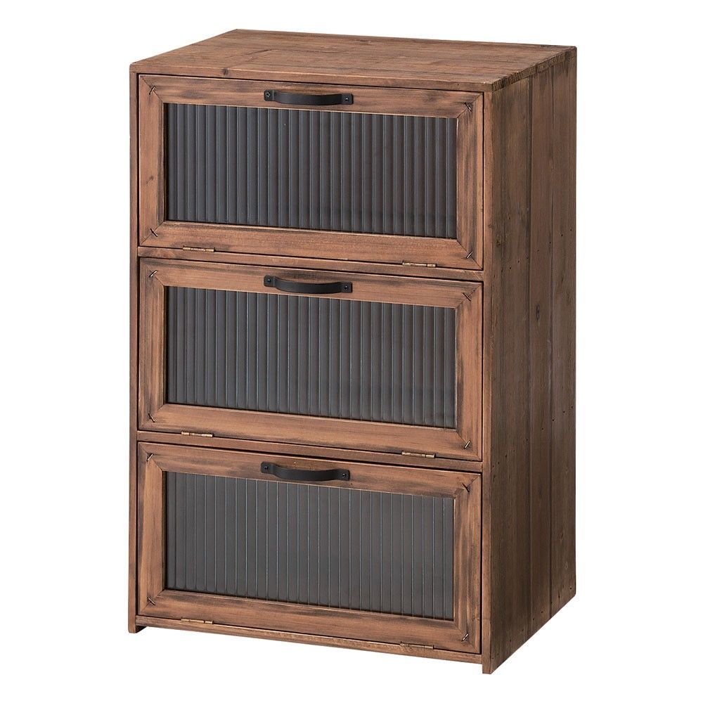 アンティーク調 3段 ガラスキャビネット 幅40cm 収納ケース チェスト 収納ボックス ガラスキャビネット