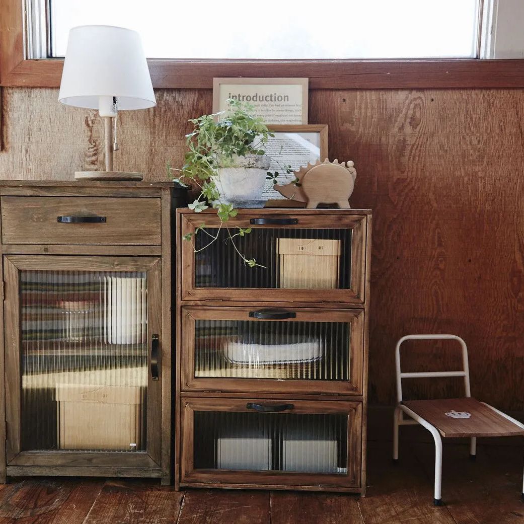 アンティーク調 ３段 ガラスキャビネット 幅40cm 収納ケース チェスト 収納ボックス ガラスキャビネット