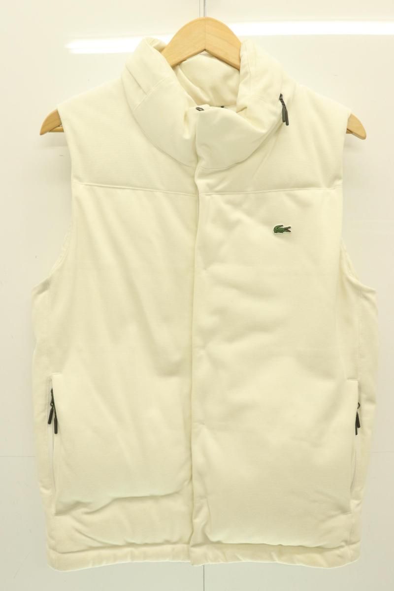 中古】 LACOSTE メンズダウンベスト S ピケダウンベスト LACOSTE S 白