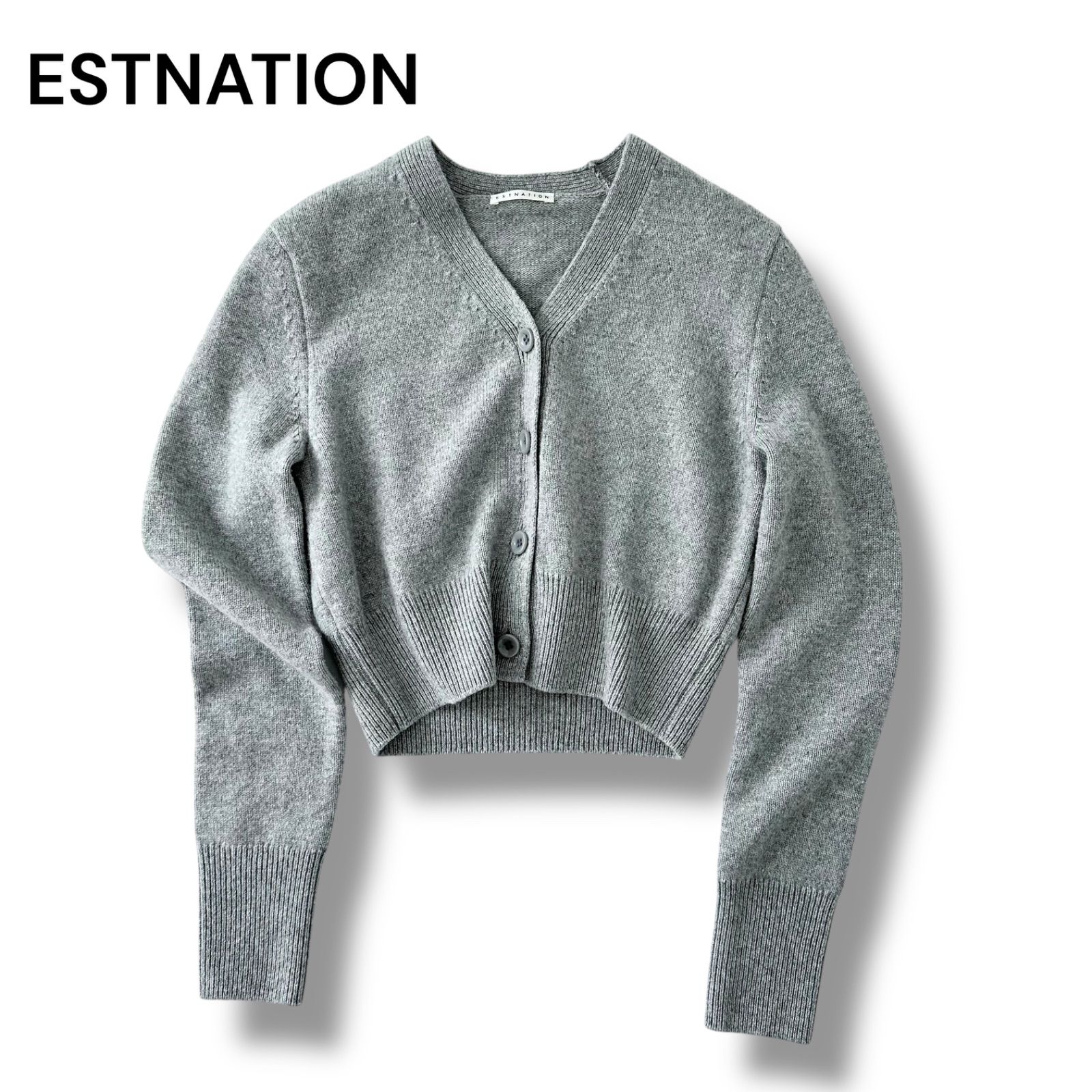 ESTNATION エストネーション ミドルゲージ クロップド Vネックカーディガン ファインメリノウール グレー 2025AW