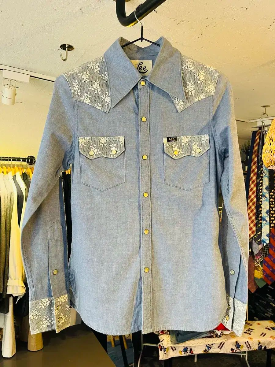 リー レース ディテール ウェスタン デニム シャツ