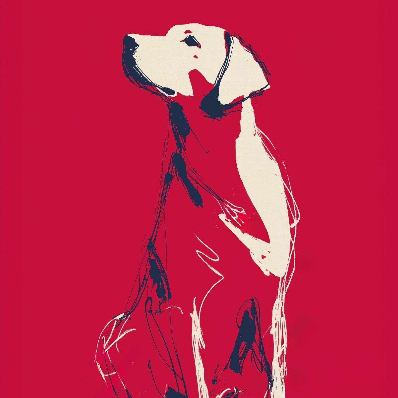 名入れOK Red Line - ラブラドールレトリバー犬 No.2 アートポスター ペットロス 北欧モダン ミニマルインテリア カフェスタイル