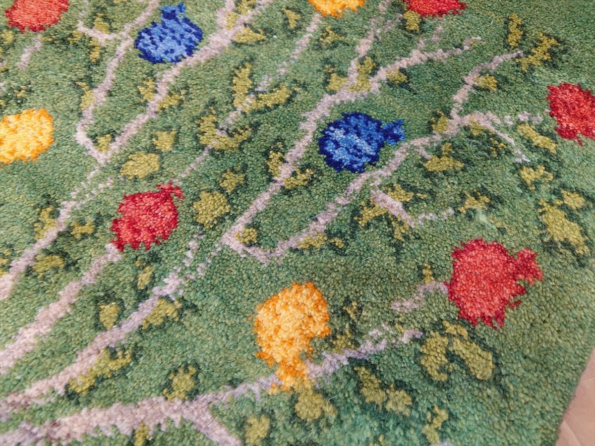 ペルシャ ギャッベ 玄関マット ラグ 85x57㎝ 緑色 ザクロの木 RJ14918