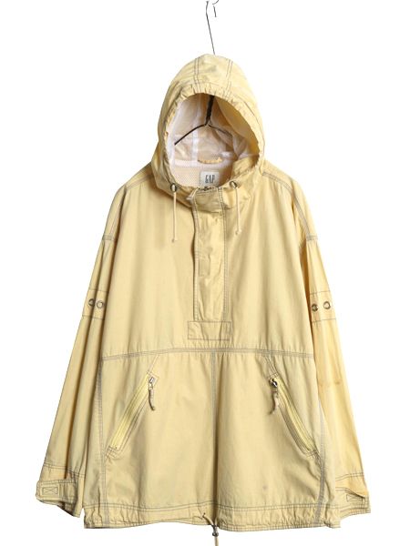 なクーポン配布中! 00s ギャップ コットン アノラック パーカー ジャケット メンズ L プルオーバー ハーフジップ フード ヨット セーリング 黄