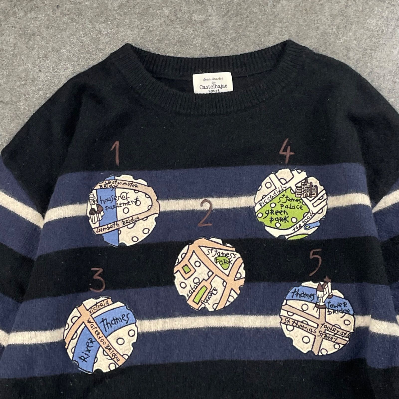 新品 ライカ社製 カステルバジャック Castelbajac sport 刺繍入り ハーフジップ ウールジャージー カットソー 黒/2 美品☆ライカ社製 CASTELBAJAC カステルバジャック 刺繍 ストレッチ