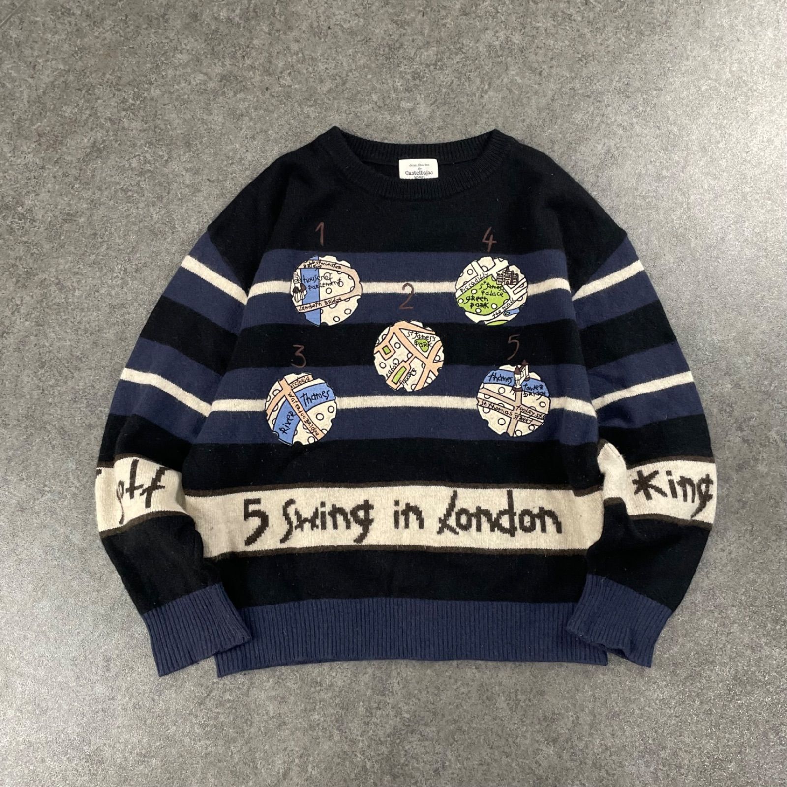 新品 ライカ社製 カステルバジャック Castelbajac sport 刺繍入り ハーフジップ ウールジャージー カットソー 黒/2 美品☆ライカ社製 CASTELBAJAC カステルバジャック 刺繍 ストレッチ