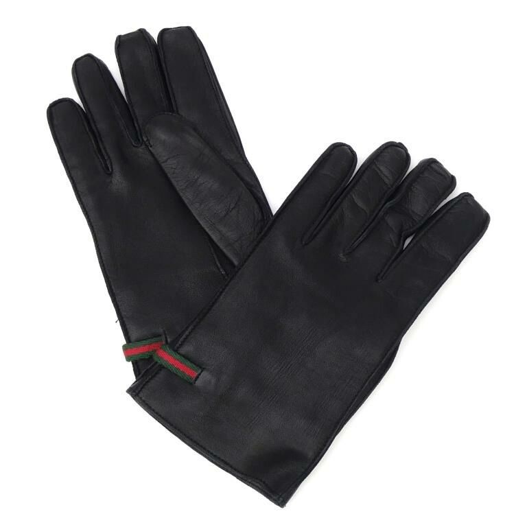 グッチ GUCCI レザーグローブ 手袋 シェリーライン 黒 革