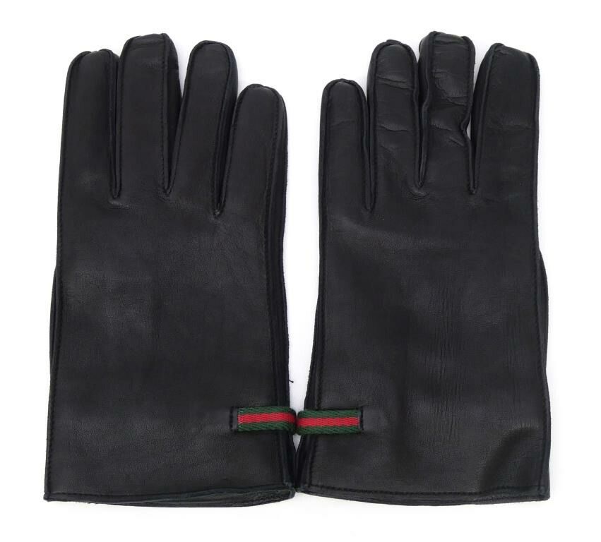 グッチ GUCCI レザーグローブ 手袋 シェリーライン 黒 革