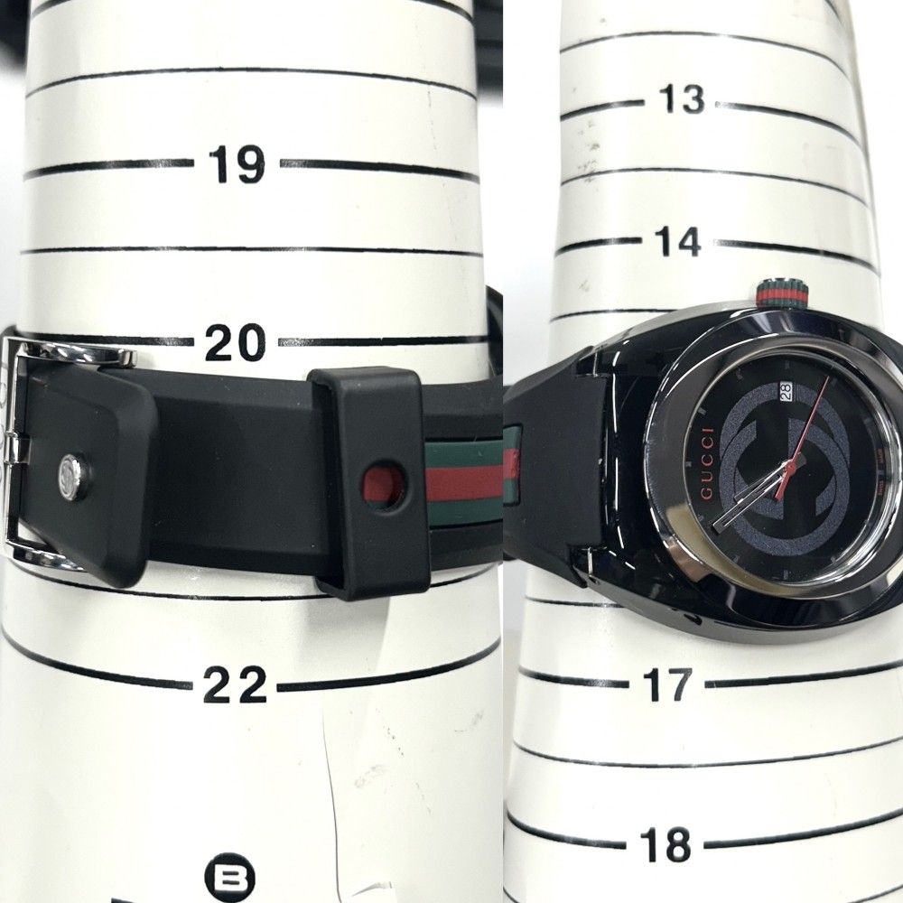  グッチ 腕時計 メンズ SYNC シンク 電池式 ウォッチ 137 1 シェリーライン ロゴ GUCCI クオーツ ステンレススチール ラバー ブラック 黒 品 その他 時計