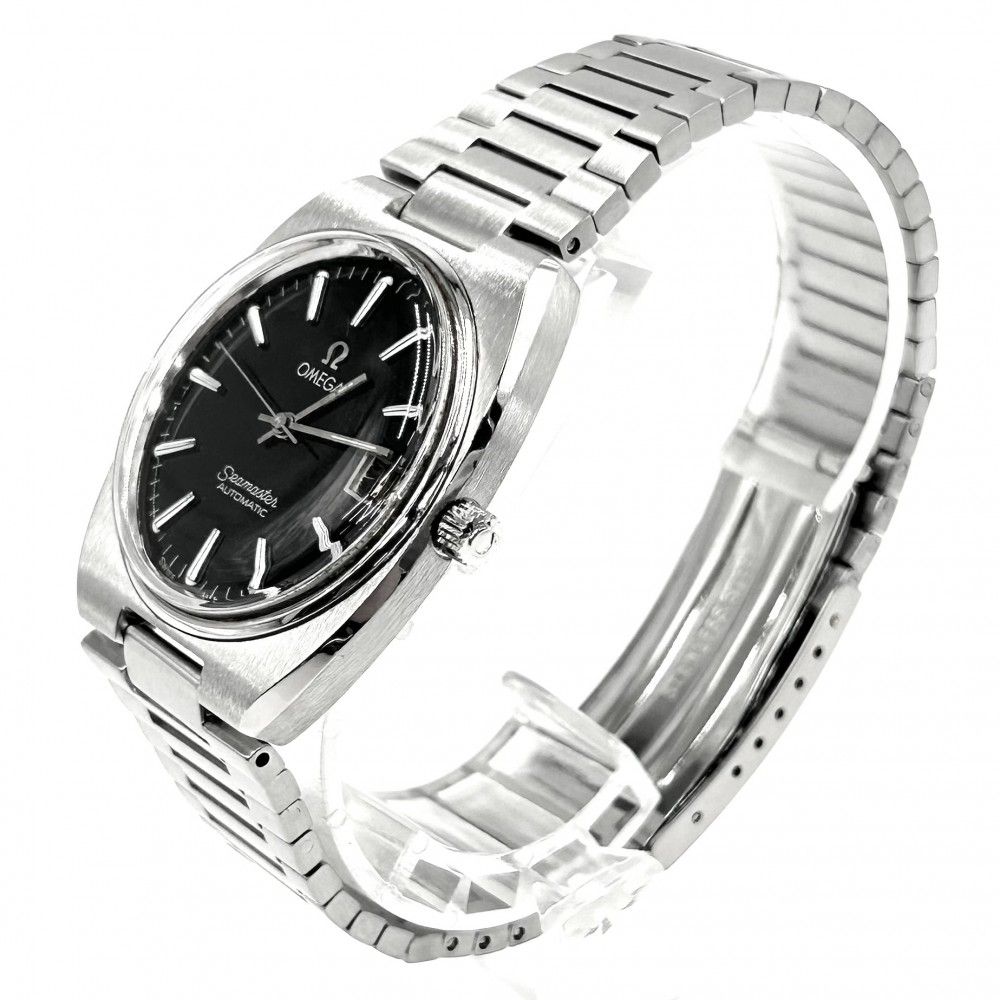 オメガ 腕時計 メンズ シーマスター cal 1012 デイト AT ブラック文字盤 OMEGA 166 0216 366 0848 自動巻き ステンレススチール ブラック 黒 シルバー金具 品
