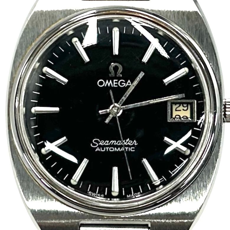 オメガ 腕時計 メンズ シーマスター cal.1012 デイト AT ブラック文字盤 OMEGA 166.0216 366.0848 自動巻き ステンレススチール ブラック 黒 シルバー金具 品
