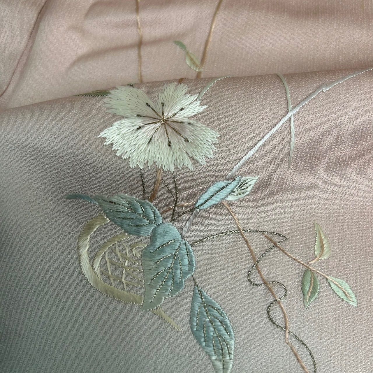 総刺繍 付け下げ 正絹 紋なし 美しい花刺繍 袷 着物 MK-670