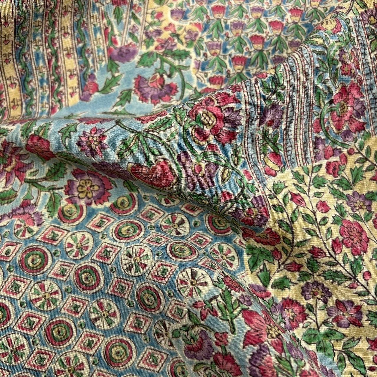 小紋 更紗模様 縮緬 裄66 素敵なデザイン 正絹 着物 MK-711 - メルカリ