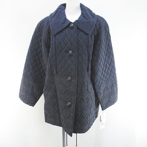 ダナパリ DANAPARIS キルティングコート ミディアム丈 絹 シルク 9 紺系 ネイビー 刺繍 裏地
