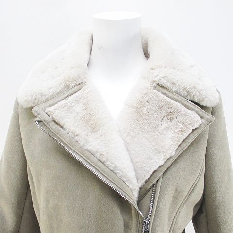  ローレンラルフローレン LAUREN RALPH ジャケット ミディアム丈 ムートン調 XS 灰系 グレー ジップアップ ポケット 無地 その他 ジャケット アウター