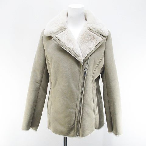 ローレンラルフローレン LAUREN RALPH LAUREN ジャケット ミディアム丈 ムートン調 XS 灰系 グレー ジップアップ ポケット 無地