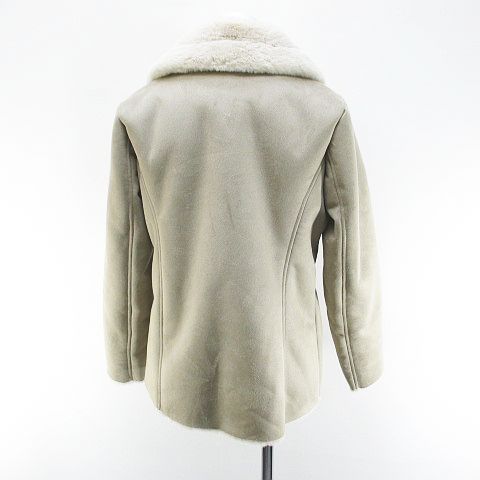 ローレンラルフローレン LAUREN RALPH LAUREN ジャケット ミディアム丈 ムートン調 XS 灰系 グレー ジップアップ ポケット 無地