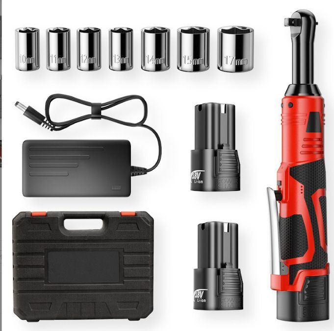 人気品 3 8充電式コードレスラチェットレンチ 18V 100N.m電動工具セット 2リチウムイオン電池 7ソケット LEDワーキングライトデザイン