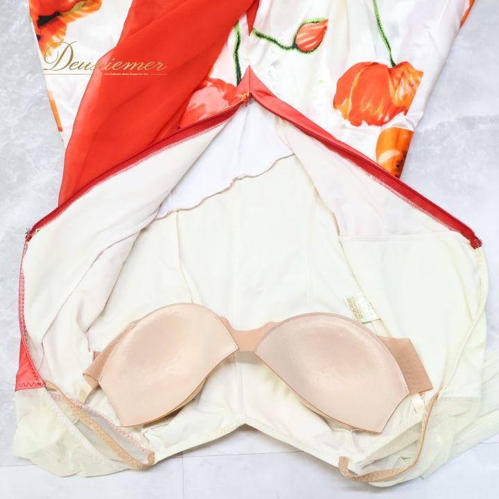 社交ダンス 衣装 スタンダード ドレス ワンピース 白 オレンジ 花柄