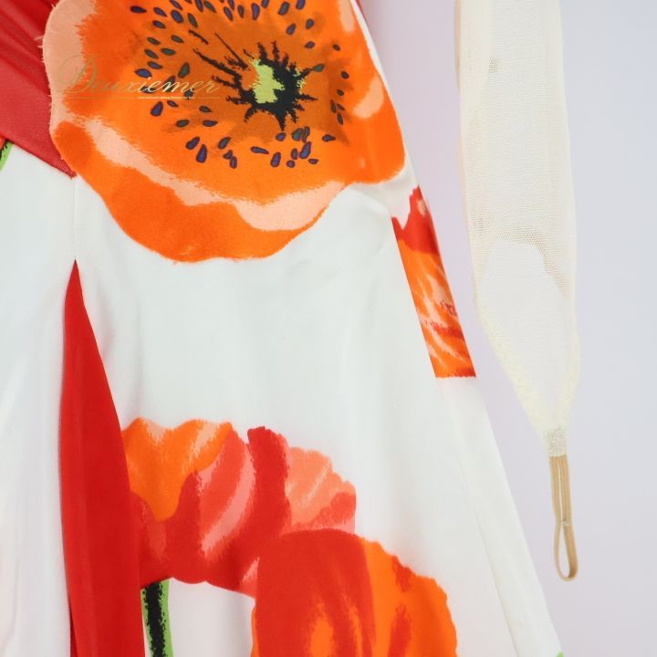 社交ダンス 衣装 スタンダード ドレス ワンピース 白 オレンジ 花柄