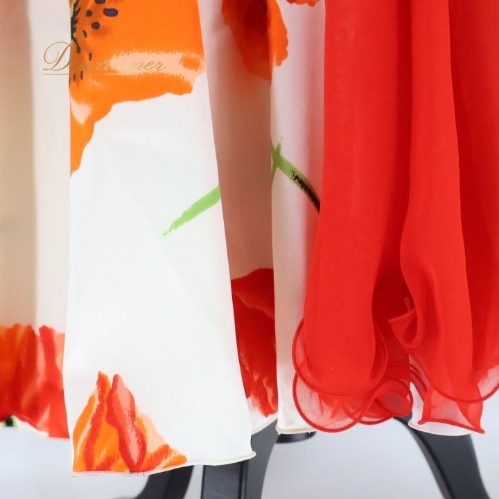 社交ダンス 衣装 スタンダード ドレス ワンピース 白 オレンジ 花柄