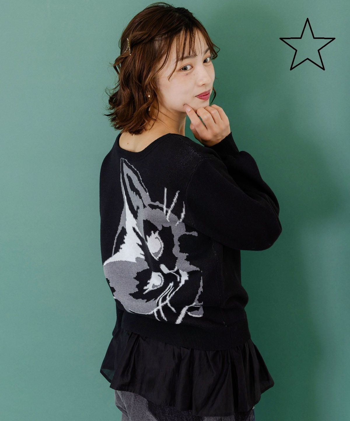 ScoLar ス 153680 ひょっこりネコ×フリル付き 4WAYプルオーバー