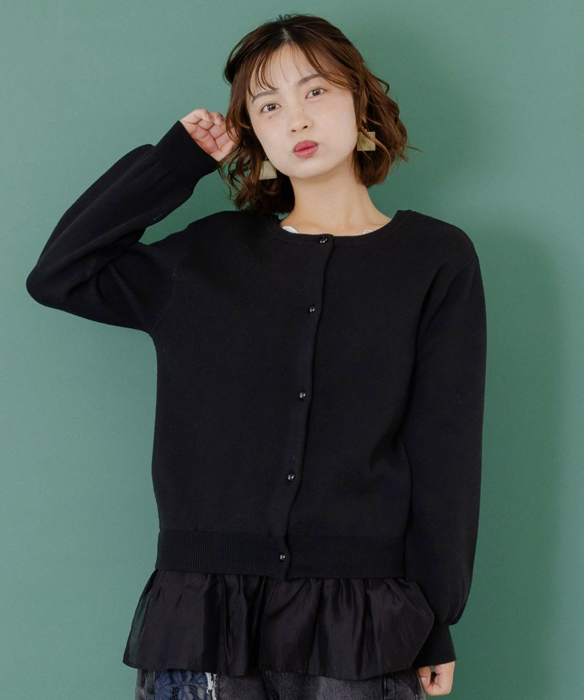 ScoLar ス 153680 ひょっこりネコ×フリル付き 4 WAYプルオーバー