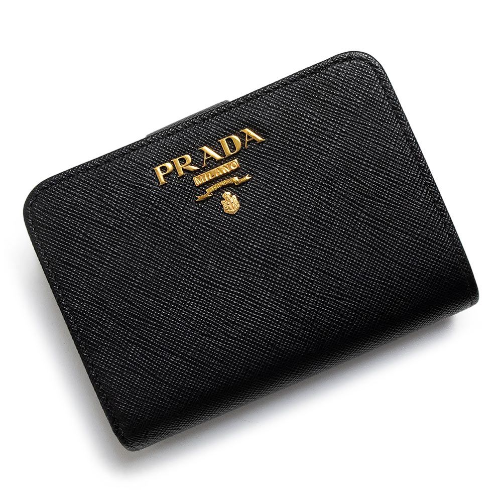 プラダ サフィアーノ L字ファスナー コンパクトウォレット 二つ折り財布 レザー ネロ ブラック ゴールド金具 1ML018 PRADA