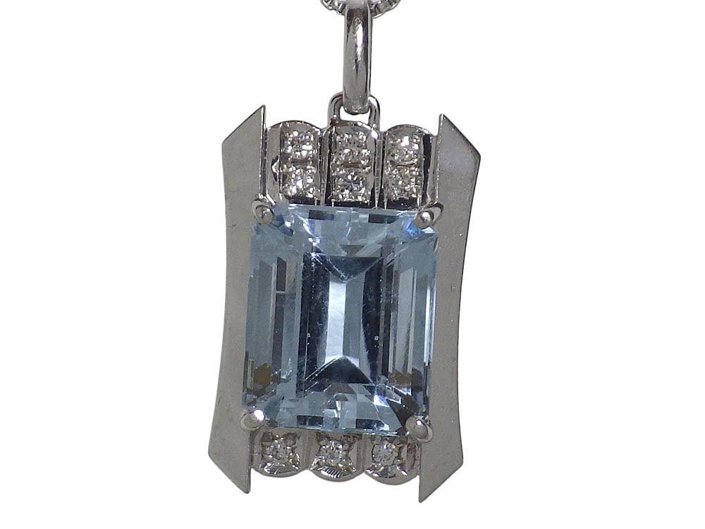 アクアマリン ダイヤモンドネックレス Pt 900 850 10.00 g 40 cm ソーティング付き Jewelry Aquamarine 7.33 ct Dia 0.14 Necklace