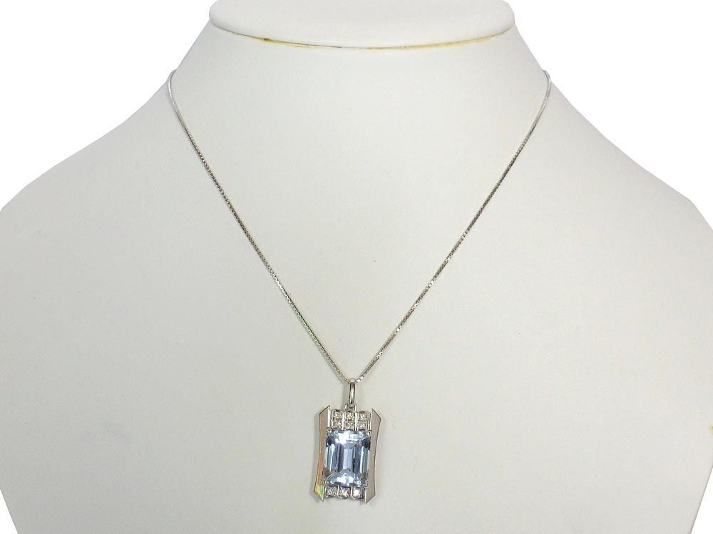 アクアマリン ダイヤモンドネックレス Pt900 850 10.00g 40cm ソーティング付き Jewelry Aquamarine7.33ct Dia0.14ct Necklace